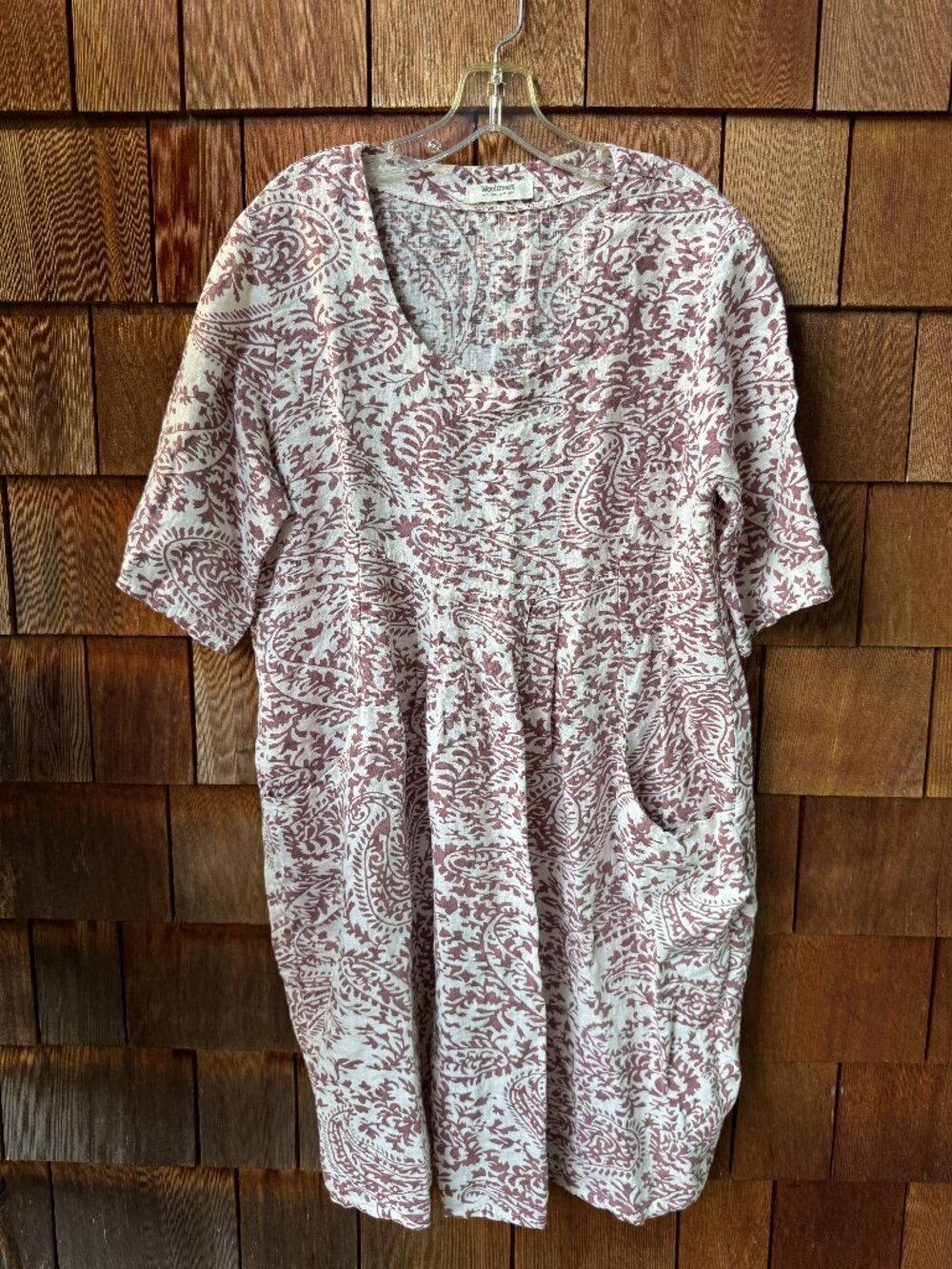 WoolOvers Mauve and White Print Linen Shift Dress in Women's 10